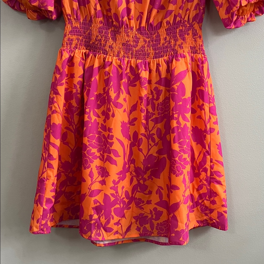 THML Living The Dream Orange & Pink Floral Mini Dress size medium - Picture 3 of 16